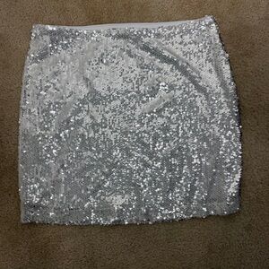 Wayf Glittering White Sequin Mini Skirt